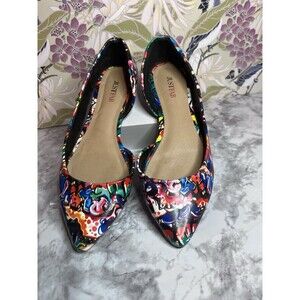 JustFab Pointed Toe Flats Multicolor Graffiti Abstract D’Orsay Slip on Shoes